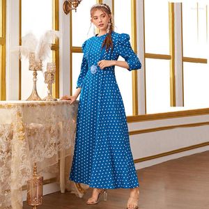 Ropa étnica de Oriente Medio musulmán Dubai 2023 otoño moda Casual mujer lunares 3/4 vestido de manga en Stock Kaftan Abaya