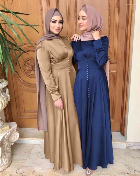 Ropa étnica Vestido largo de mujer musulmana de Oriente Medio Verano Elegante satén con cuentas Abaya