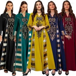 Ropa étnica Medio Oriente Lentejuelas Bordadas Rayas Abaya Musulmán Robe Elegante Vestido de noche Mangas largas Jalabiya para mujeres