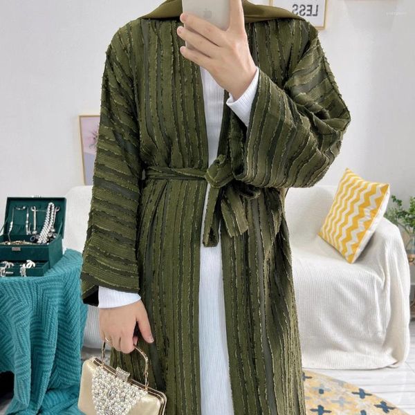 Vêtements ethniques du Moyen-Orient à rayures Kaftan musulman kimono abaya Retro Cardigan Robe Dubaï Arabie saoudite Eid Vêtements ceinturés Robe Poches