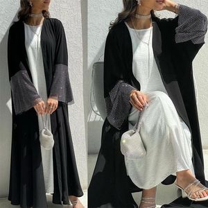 Vêtements ethniques Moyen-Orient Ultra Black Cardigan Abaya Musulman Stretch Drill Net Robe