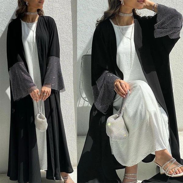 Ropa étnica Medio Oriente Ultra Black Cardigan Abaya Muslim Stretch Drill Net Robe