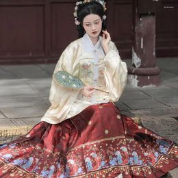 Vêtements ethniques Ming Hanfu Collier carré avant gilet robe brodée grande taille brocart or maquillage fleur cheval visage printemps chinois haut