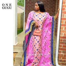 Vêtements ethniques mélange taille africaine Bazin Robe femmes nigérianes Dashiki longue pour la fête de mariage Robe rose diamant Robe es 230510