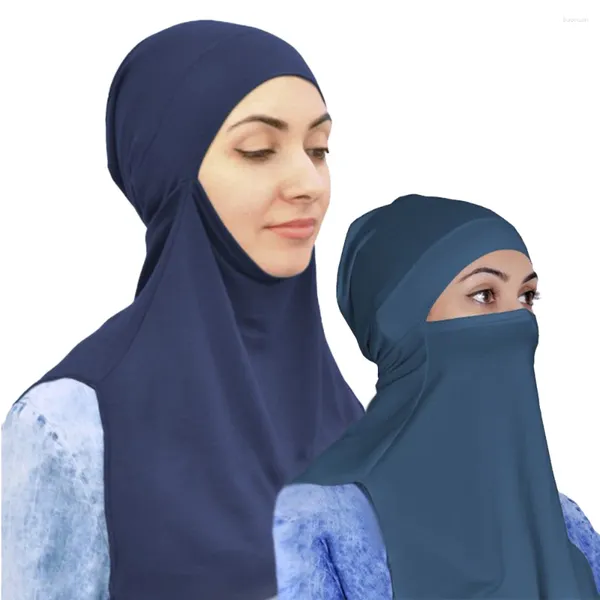 Ropa étnica Modal Mascarilla de algodón Color sólido Confort Jersey para mujer Sombrero Dividido Cubierta Capucha Turbante Bufanda Mantón Abaya para musulmanes