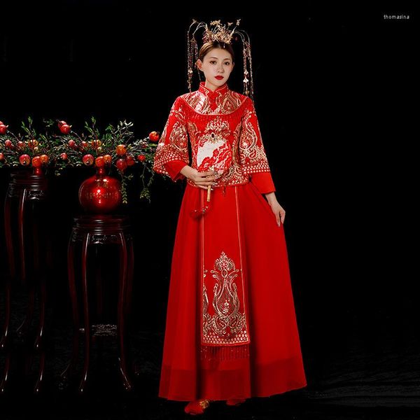 Ropa étnica Cheongsam moderno Qipao largo Vestido de novia chino tradicional Vestidos de estilo oriental Traje de brindis de novia Vestido de noche