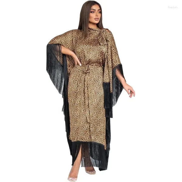 Vêtements ethniques Robe de mode moderne manches chauve-souris glands caftan imprimé léopard robes de soirée élégante arabe robe de dubaï avec ceinture abaya