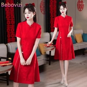 Vêtements ethniques modernes Amélioration du cheongsam chinois traditionnel rouge jeune mariage qipao robe année cny