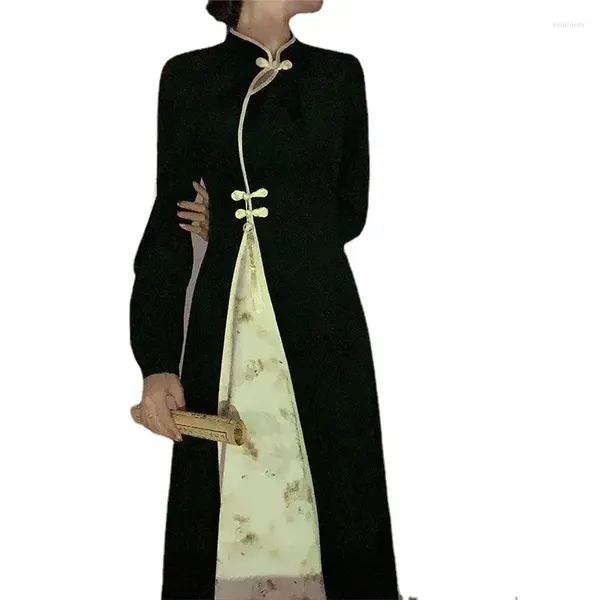 Vêtements ethniques Qipao moderne amélioré Cheongsam robe chinoise traditionnelle femme automne hiver jacquard à motifs foncés à manches longues