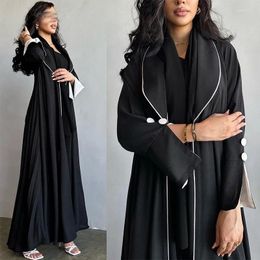 Vêtements ethniques Modestes Abaya Ramadan Musulman Laple Collier Couleur solide à manches longues Muslim islamique élégant pour femmes Caftan MQ081