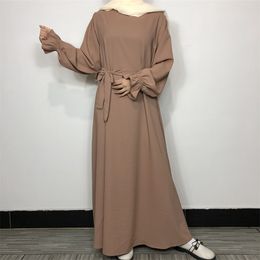 Etnische Kleding Bescheiden Abaya Ruche Mouw Hoge Kwaliteit Nida Met Zakken Gratis Riem EID Ramadan Islamitische Kleding Moslim Vrouwen Maxi Jurk 230721