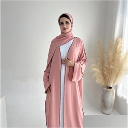 Vêtements ethniques modestes Abaya rikinks polyester eid dubaï abayas ouverts avec hijab islamique femmes musulmanes robe gouttes de livraison otkq2