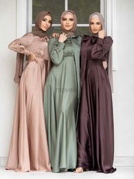 Etnische kleding bescheiden Dubai Abaya Hijab Islam Ramadan Robe Femme Kaftan Formele avond Maxi Dresses Moslim Fashion Women Satin Prom Long Dress D240419