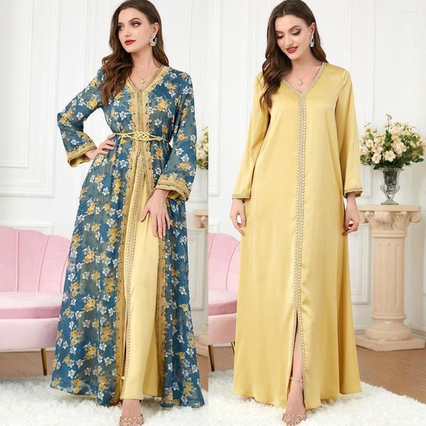 Vêtements ethniques Modeste Musulman 2 Pièces Robe Ensemble Abaya Arabe Guipure Dentelle Ramandan Eid Robe Cardigan Longues Robes Kimono Jubah Thobe Islamique