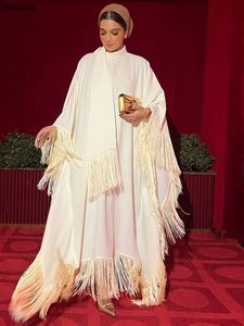 Vêtements ethniques Modeste Musulman Manches Chauve-Souris Tassel Kaftan Abricot Clair Corban Eid Al Adha Robes De Soirée De Soirée Marocain Turquie Dubaï Abaya 230721