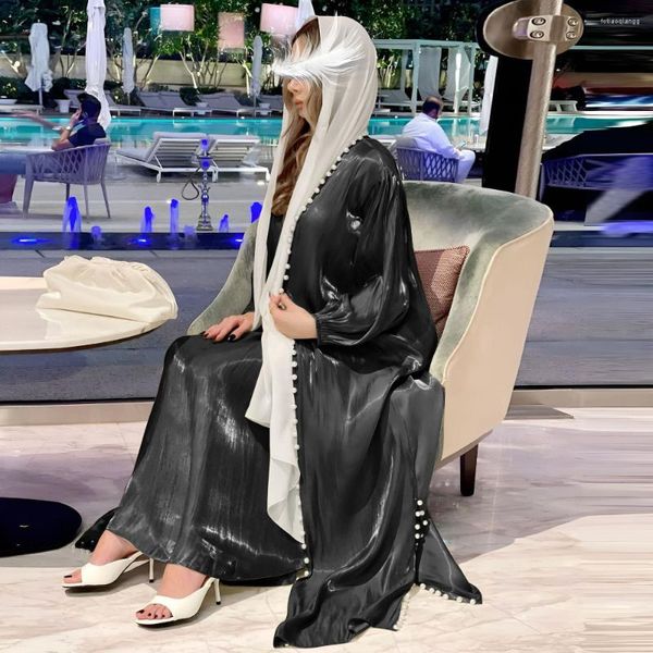 Conjuntos de vestidos musulmanes modestos de ropa étnica, cuentas de satén de seda brillante a la moda, conjunto de dos piezas de Color sólido, musulmán islámico