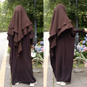 Vêtements ethniques modestes Musulman Eid Hooded 2 pièces Abaya Femmes coiffure Khimar Maxi Robe Set Prayer Garment Ramadan Burqa Arab Robe Robes