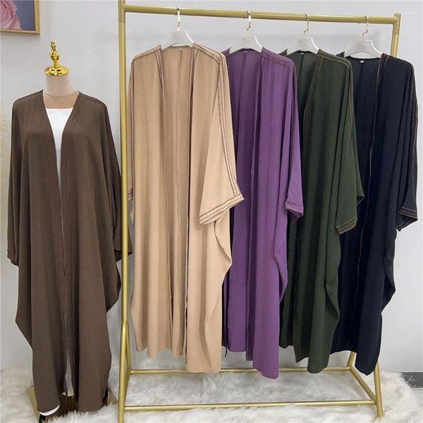 Ropa étnica Modest Open Abaya Cusual Mujeres musulmanas Crepe Cardigan Maxi Vestidos Turquía Dubai Arabia Saudita Kaftan Árabe Ramadán Jalabiya Outwear