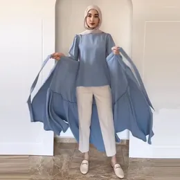 Ropa étnica Modesto Dos piezas Mujeres Medio Oriente Árabe Musulmán Dubai Abaya Moda Manga larga Lace Up Vestido de media longitud Vintage Conjunto sólido