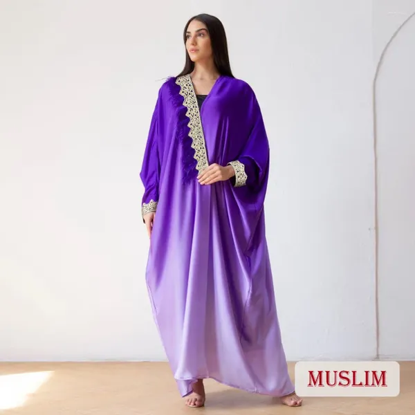 Ropa étnica Mujer modesta Musulmana Abaya Dubai Bordado Gradual Vestidos Púrpuras Mujer Suelta Kaftan Turquía Marruecos Musulman Robe