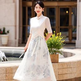 Ethnic Clothing Mom's verbeterde Chinese kleding Spring Summer Cheongsam Dames Retro Elegant Traditional Slim Fit Temperament Fashion Print