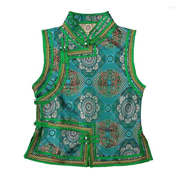 Vêtements ethniques Mongolie Gilet traditionnel Style féminin Col montant Gilet Vintage Vêtements chinois Tops Femmes