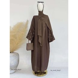 Vêtements ethniques Lune Broderie Abaya Mince Lin Effet Tissu Batwing Manches Kimono Femmes Musulmanes Dubaï Islamique Hijab Robe Ramadan 445