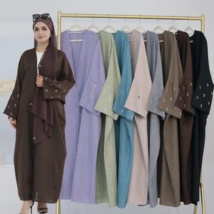 Vêtements ethniques Lune Linette Open Abaya Kimono Eid Ramadan Abayas islamiques pour femmes Dubaï Cardigan Muslim Hijab Dress Kaftan