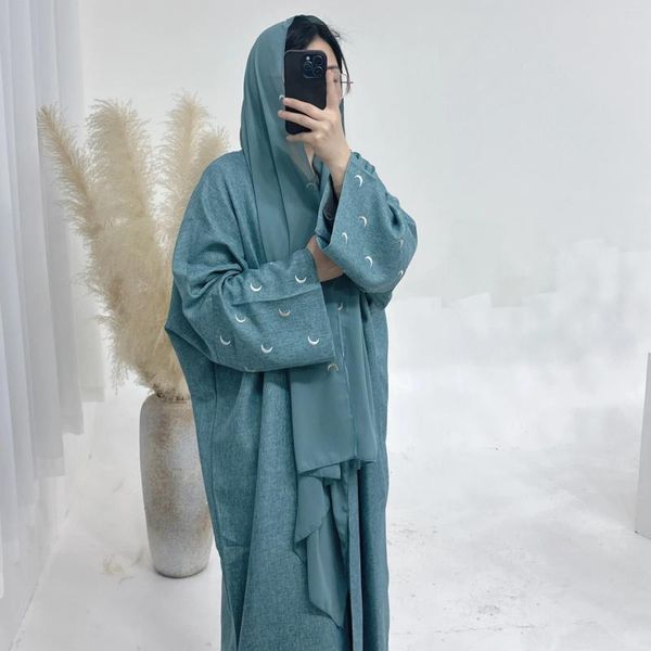 Vêtements ethniques Moon Open Abayas pour femmes Dubaï Dubaï Coton Plain Linen Abaya Kimono Turquie Cardigan Muslim Hijab Dress Islam Modest Kaftan