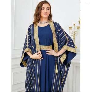 Vêtements ethniques Robe marocaine 2 pièces Ensemble musulman Eid Mubarak Djellaba Ramadan Kimono Ouvert Abaya Islamique Jalabiya Turc Dubaï Kaftan Robe