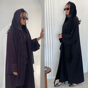 Etnische kleding Marokkaanse Abaya mode solide chic borduurwerk prachtig geborduurd jasje met hijab casual losse moslimjurk voor vrouw