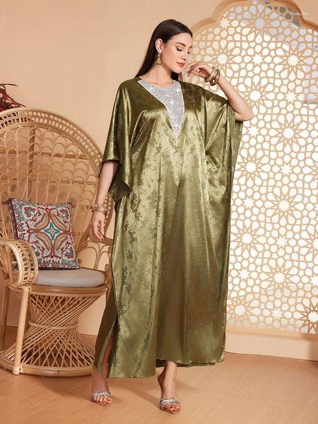 Vêtements ethniques Marocain Abaya Fashion Solid Chic Diamonds O-Neck Batwing Sleeve Casual Loose Muslim Robes Fomen Women Kaftan Robe Vestidos
