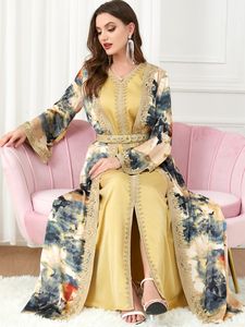 Vêtements Ethniques Caftan Marocain Femme Jalabiya Abaya Musulman Dubaï Dames De Luxe Ceinture Broderie Kaftans 2 Pièce Costume Islamique Robes Longues 230720