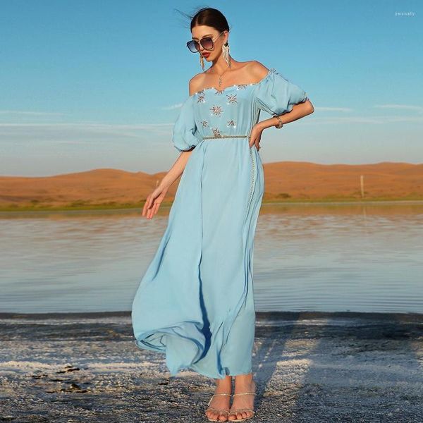 Vêtements ethniques marocain Caftan femmes longue robe de luxe strass Abaya fête robe de soirée islamique dubaï turquie hors épaule Vestidos