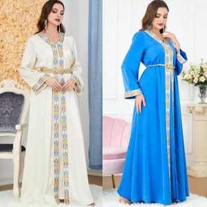 Vêtements ethniques Marocain Jalabiya Femmes Abaya 2 Pièce Ensemble Robes De Soirée De Luxe Broderie Floral Dentelle Bande Dubaï Turquie Caftan Robe Musulmane