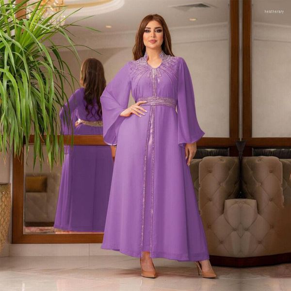 Ropa étnica Marroquí Rhinestone Vestidos de noche para mujeres Dubai Abaya Túnica turca Musulmán Gasa Kaftan Arabia Islámica Femme Djellaba