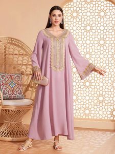 Vêtements ethniques Appliques Maroc Abayas Kaftan Femmes Muslim Party Robes roses Eid Ramadan Dubai Gown Turquie Jalabiya Robe arabe Musulman
