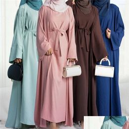 Vêtements ethniques Maroc Caftan musulman Abaya Femmes Robe sans manches ensemble 2 pièces Dubai Kimono Cardigan Robe Abayas Eid Ramadan Dr Dhopd