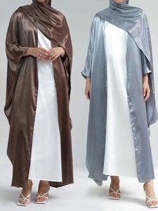 Etnische kleding Marokko jurk zijdeachtige abaya voor vrouwen Maxi Abayas Long Bat Slve Robe India Caftan Dubai Turkije Longue Vestidos Largo Abayas T240515