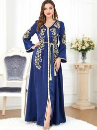 Ropa étnica Marruecos Vestido Mujeres Bordado Musulmán Abaya Moda Dubai Abayas Ramadán Cinturón Kaftan Elegante Vestidos de fiesta Vestidos Primavera