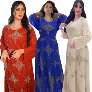 Ropa étnica Marruecos Eid Vestidos de fiesta Mujeres Musulmanas Abaya Gasa Diamante Ramadán Dubai Kaftan Elegante Robe Vestidos Turco 2023