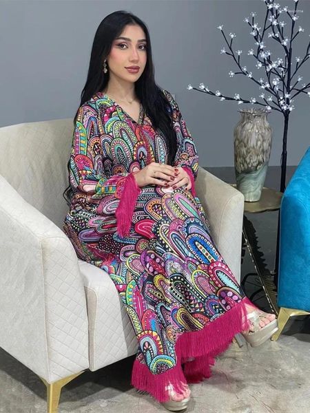 Vêtements ethniques Maroc Kaftan Dubaï Turquie Femmes musulmanes Imprimez une robe de fête maxi