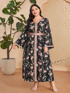 Etnische kleding Marokko Kaftan Plus Mize 4xl Abaya Dames Moslim Maxi Dress Elegant Floral Print Evening Party Jurk Dubai Turkije Robe 2024