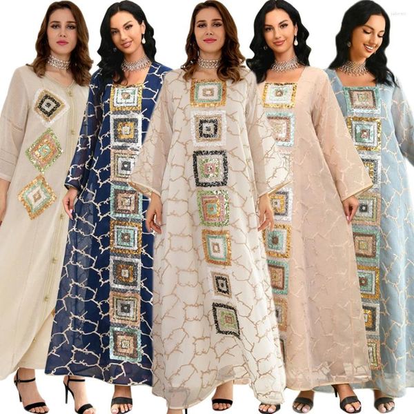 Vêtements ethniques Maroc Kaftan Robe Dress Femme Sequin broderie musulman Dubaï Party Abaya Turquie Ramadan Viens décontractés Vestido Jalabiya