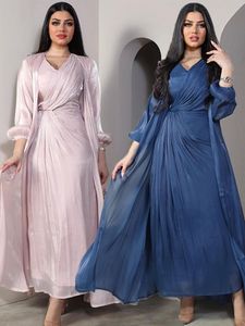 Vêtements ethniques Maroc Party Dres Abaya 2 pièces ensemble satin soyeux Dubaï robes musulmanes Eid Caftan soirée longue Robe Vestidos Abayas 230613