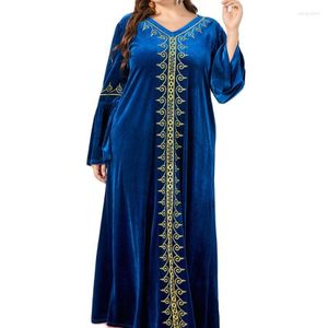 Etnische kleding Marokko feest fluweel fluweel jurk moslimvrouwen Abaya winter borduurwerk gebed gewaad India abayas dubai turkije longue vestidos limitos