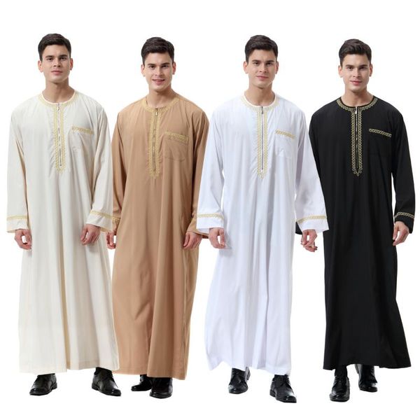 Vêtements ethniques Maroc Turquie Musulman Islamique Hommes Thobe Imprimer Fermeture Éclair Kimono Longue Robe Saoudienne Porter Abaya Caftan Islam Dubaï Arabe Dressing