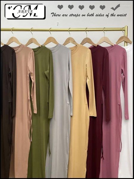 Ropa étnica Morrocan Kaftan Vestidos para mujeres Musulmanes Abaya Luxury Dubai lazos en ambos lados de la cintura Ramadán Arábico Vestido interno Long