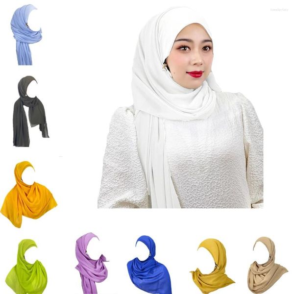 Vêtements ethniques Multi-Color Solide Écharpe Perle Zipper Mousseline de mousseline Femmes Islamique Amira Foulards Musulman Hijab Instant Foulard Châle Wrap Turban