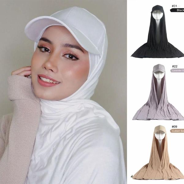 Ropa étnica Musilm Mujeres Deportes Gorra Sombrero con Jersey Hijab Instant Hijabs Verano Algodón Jjersey Sombreros